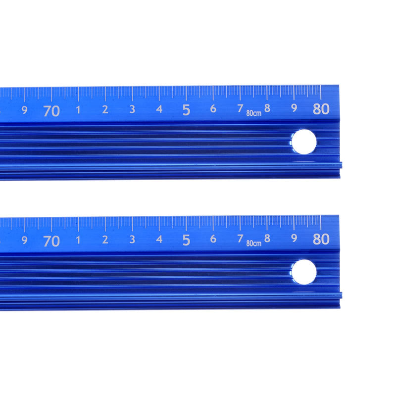 HARFINGTON 2pcs Raised Grip Metal Ruler 80cm Metric Ruler Measure Aluminum Alloy Anti Slip Protective Ruler Straight Cutting Ruler Measuring Tool with Hanging Hole for Cutting Measuring, Blue