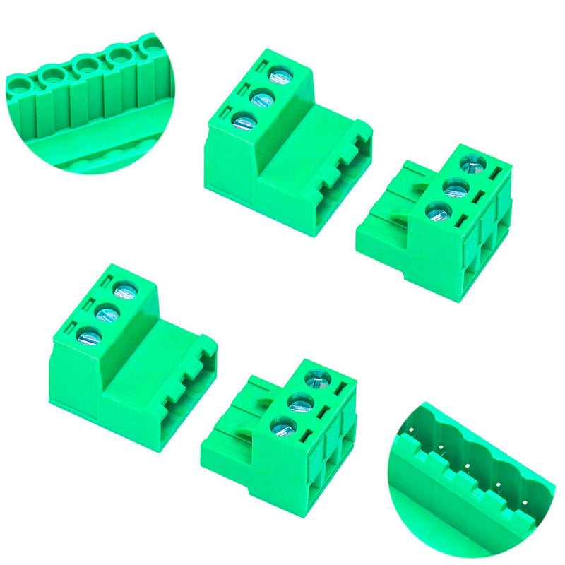 Tcenofoxy 5.08mm Male & Female 2/3/4/5/6/7/8/9/10/11/12/13/14/15/16/18/20/24 Pin Phoenix Connector No Soldering Green PCB Screw Terminal Block Connector (4Sets 5.08MF-3Pin) 5.08MM-3P-4Sets