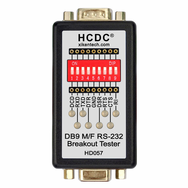 HCDC RS232 Breakout Tester LED Monitor, DB9 Male to Female Breakout Module, HD057
