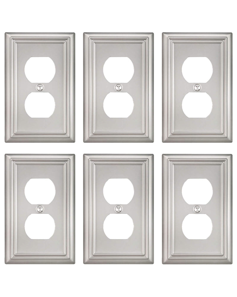 6-Pack Duplex Wall Plate, Decorative Satin Nickel Outlet Cover, Metal Wall Plates for Electrical Outlets, 3.15''*4.88'', Midsize 1 Duplex 6PK