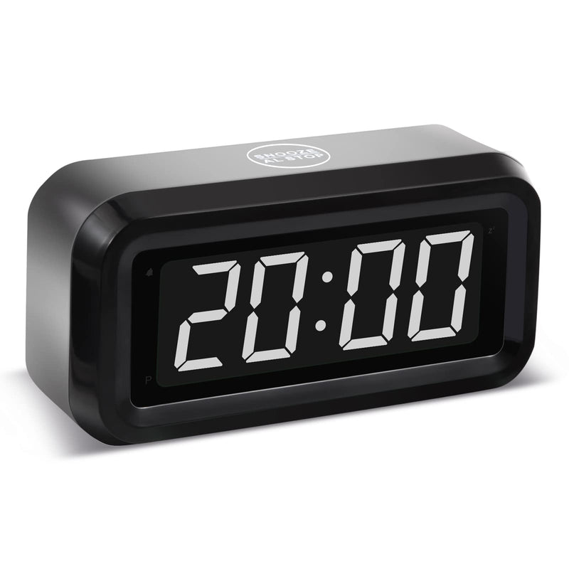 Digital Alarm Clock Battery Operated with LED Display for Bedrooms, Long Battery Life for 12 Months, 3 Brightness Adjustable, 12/24 Hour, Snooze, Black Case with White Digits Black-white