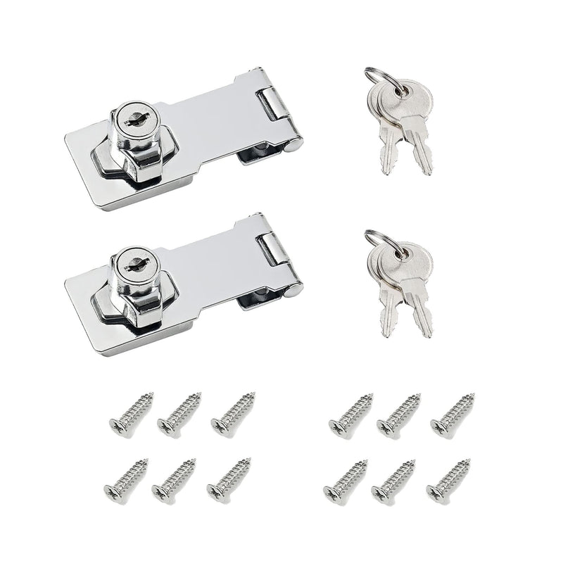 Keyed Hasp Locks, 3 Inch, Twist Knob Keyed Locking Hasp, Cabinet Locks, Cabinet Locks with Keys, for Drawer, Cabinets and More, Zinc Alloy with Iron Chrome Plating, Silver, 2 Pack 3 Inch-2 Pack