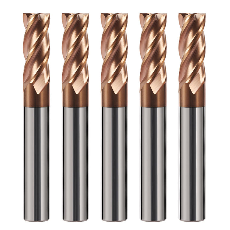 5PCS Carbide Square End Mills 1/8" Tungsten Steel Flat End Mills 4 Flute CNC Milling Bits Cutter for Alloy Steel High Alloy Cast Iron-HRC55 - TISIN Coated 1/8 in 5