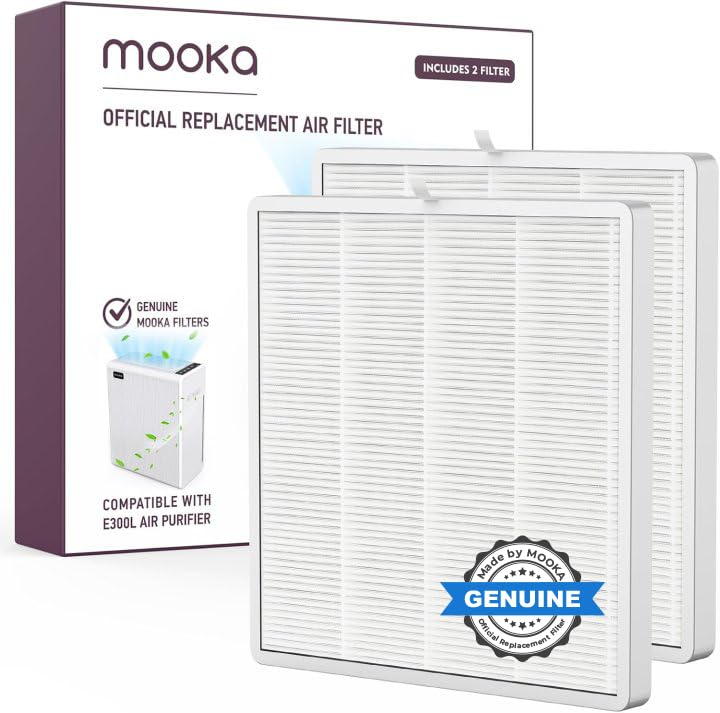 E-300L Air Purifier Official H13 Replacement Filter Compatible with MOOKA and MOOKA FAMILY E-300L Air Purifiers (White 2PC) White 2PC