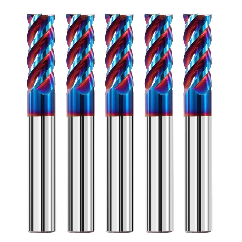 5PCS 1/8" Solid Carbide Square Nose End Mills Set 65HRC Tungsten Steel Milling Cutter 4 Flute CNC Milling Bits for Stainless Steel Hardness Steel 1/8 in 5