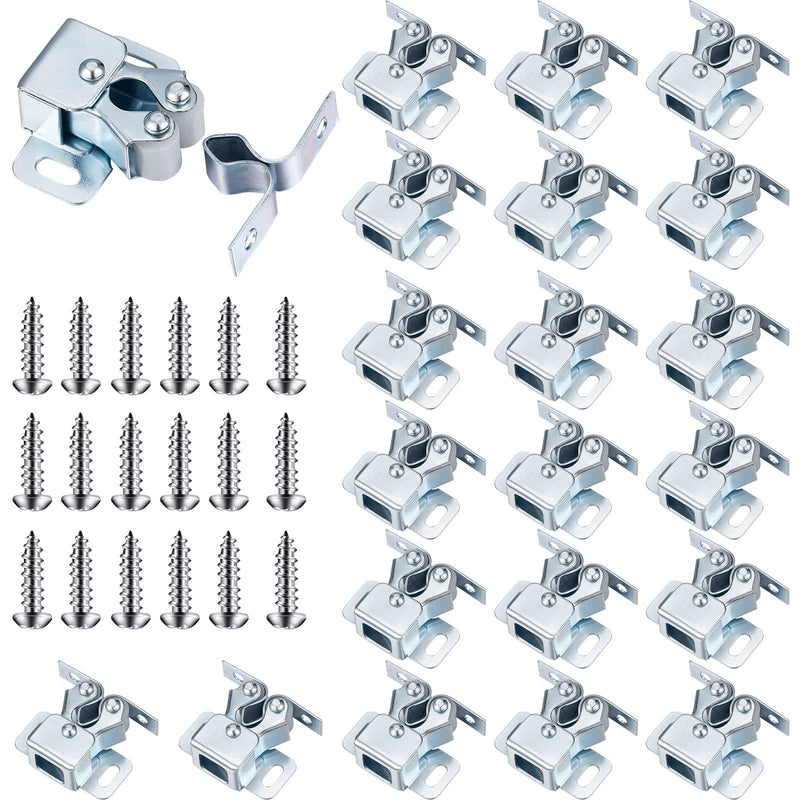 Bonuci 20 Pcs Cabinet Door Latch and Catch Hardware Double Roller Catch Cabinet Latches with Spear Strike for Closet Doors Kitchen (Silver) 1 Silver