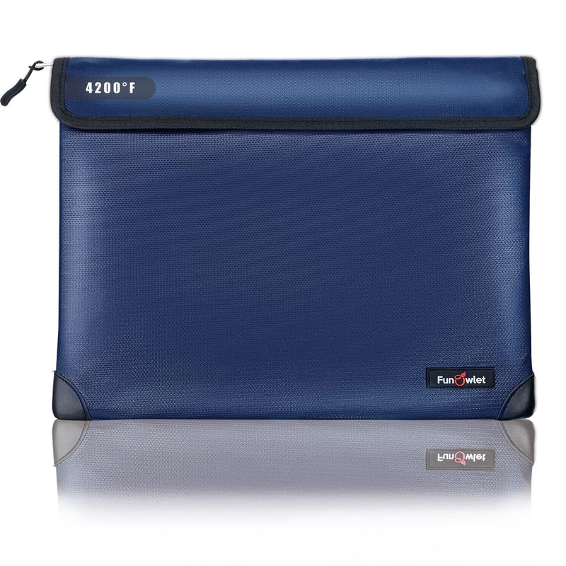 Fireproof Waterproof Money Document Bag - with 4200°F Heat Insulated, Safe Storage Pouch with Zipper, Upgraded 8 Layers of Functional Materials for Valuables (13.9"x10.6", Blue) 13.9"x10.6"