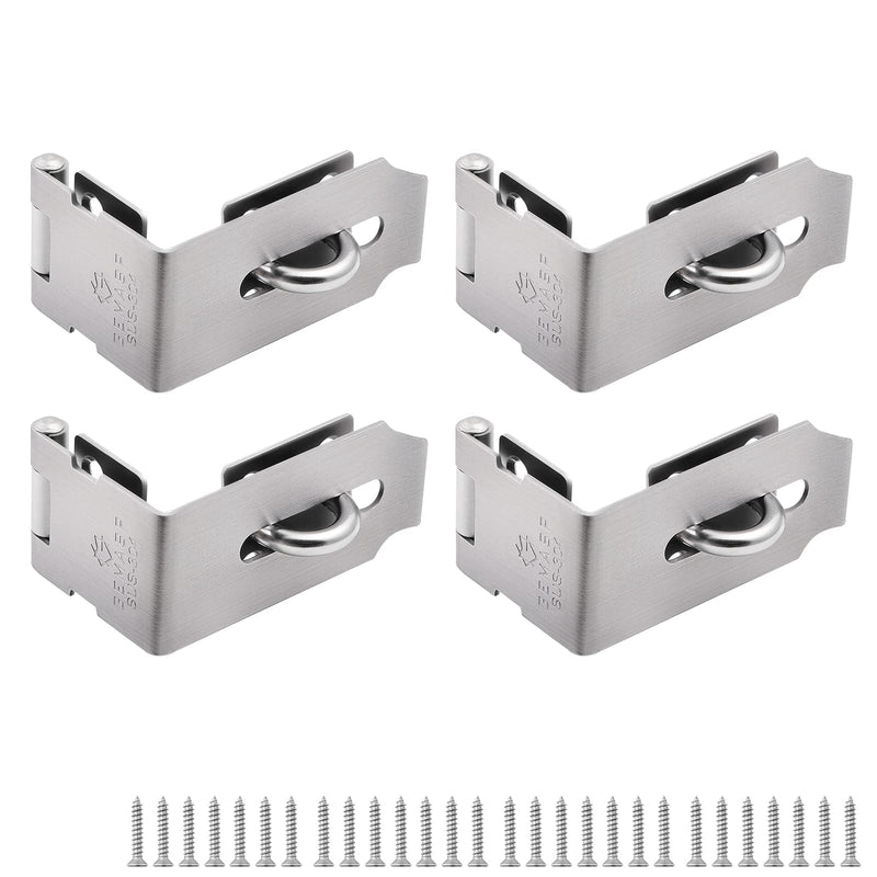 Hasp Latch 4 Pack, 90 Degree Solid 304 Stainless Steel File Cabinet Lock Desk Drawer Lock, Safe Security Padlock Latch Hasp Lock for Personal Privacy 1.96 Inch Silver