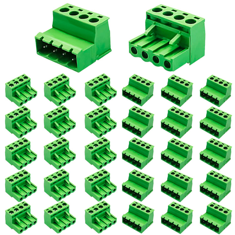 15pairs 4 Pin 5.08mm Pitch PCB Mount Screw，15Pcs 4 Pin Phoenix Type Connector PCB Mount Screw Terminal Block Connector with 15Pcs 4 Pin Plug 5.08mm 4 Pin
