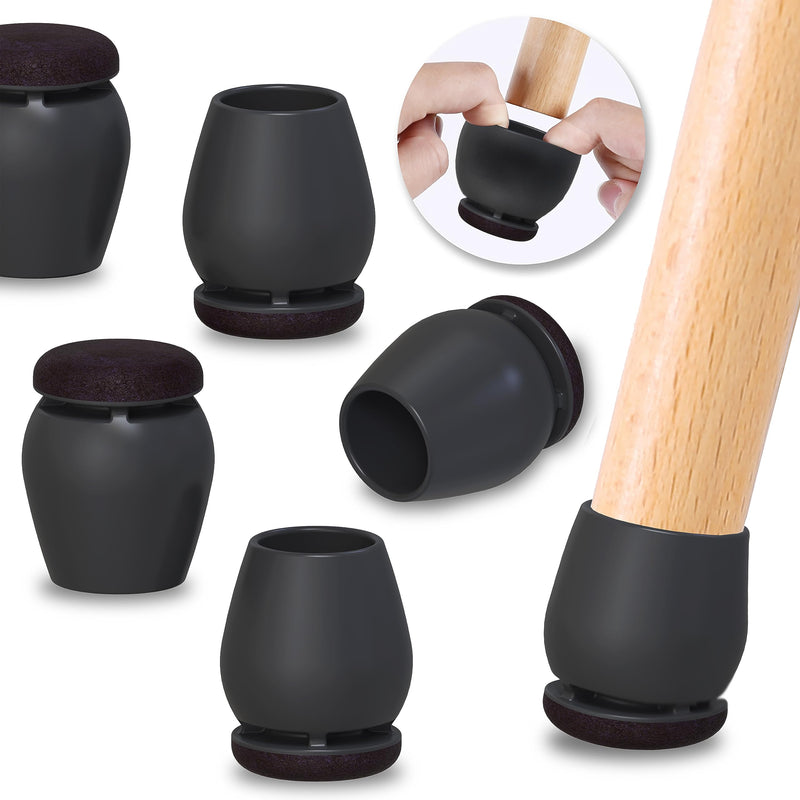 Ezprotekt 24 Pcs Black Chair Leg Floor Protectors for Hardwood Floors, Felt Furniture Pads Caps Covers, Bar Stool Floor Protectors Cups for Dining Table Desk Chair (Fit 0.83 "- 1.02", 21-26mm) Round Medium