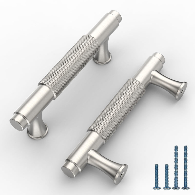 10Pack Brushed Satin Nickel Cabinet Pull,3 Inch(76mm) Hole Centers Kitchen Cabinet Handles Knurled Cabinet Hardware for Cabinets and Drawers 3" Hole Center(76mm) 10 Pack