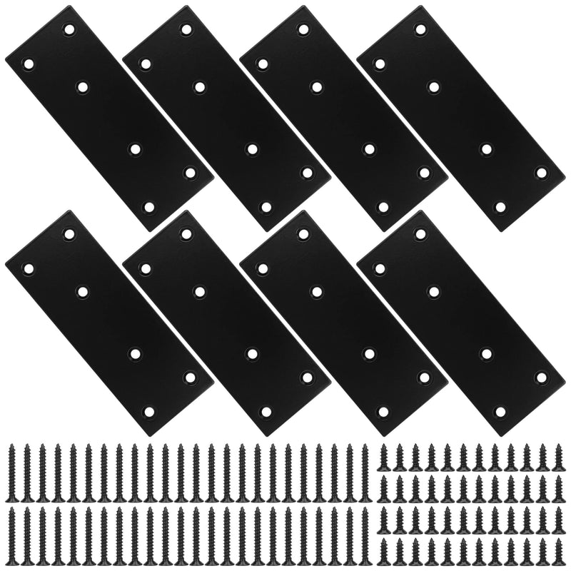Mending Plate, Metal Steel Flat Straight Brace Bracket, Black Double-Wide Joining Plate for Wood Furniture Fastening & Fixing with 2 Sets of Screws of Different Lengths(48x128mm, 2 Pack) 1.9"×5"/48x128mm
