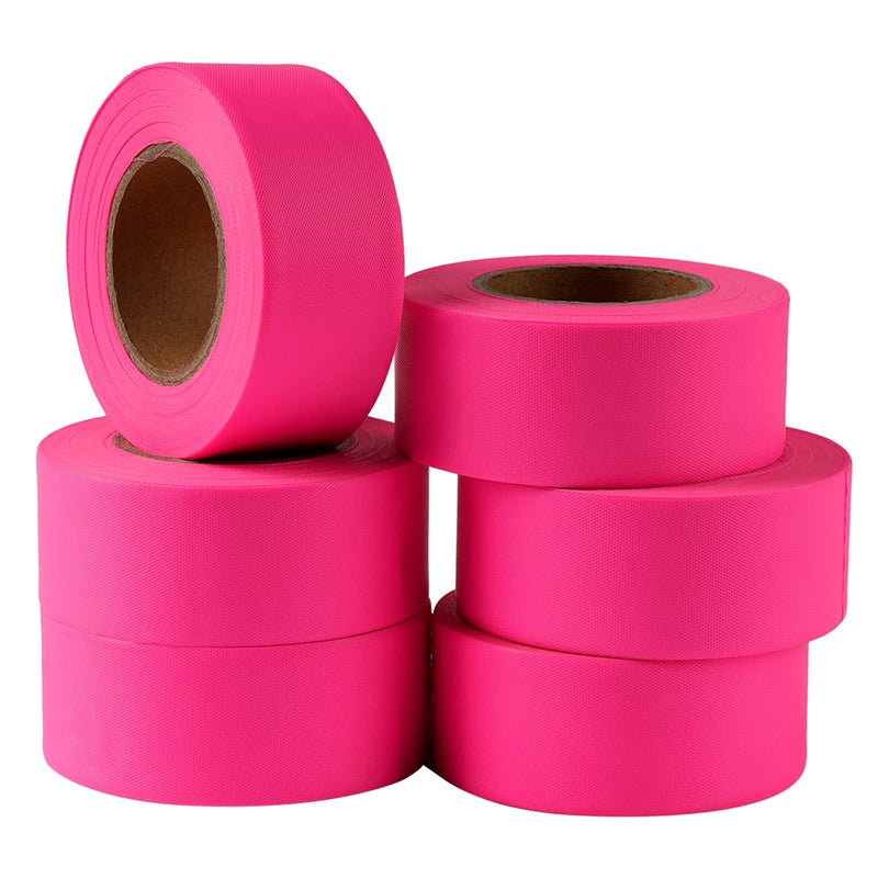 GEYYANG Fluorescent Pink Flagging Tape,3.35 Mil Thick,1-3/16" x 98ft, 6 Rolls - NO Adhesive - Survey and Mark Boundaries, Trees and Hazardous Areas - Weatherproof and Fade-Resistant 1.18in X 98ft