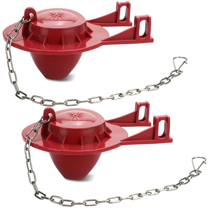 2 Pack 2-Inch Toilet Flapper Replacement Kit High Performance Universal Toilet Tank Flapper with Stainless Chain & Hook, Long Lasting Rubber, Easy to Install Red