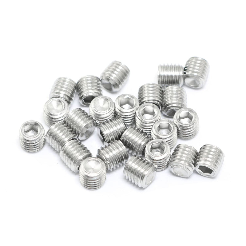 25pcs 1/4-28x1/4" Hexagon Hex Socket Set Screws 304 Stainless Steel Full Thread Cup Point Grub Screws 1/4-28x1/4 inch