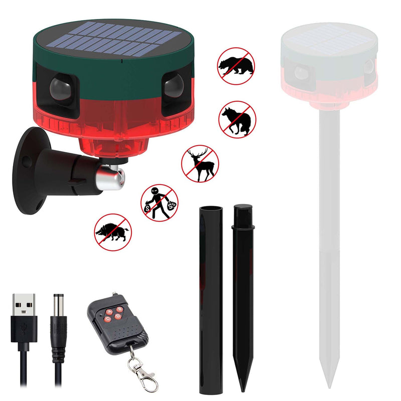 Solar Sound & Strobe Light Alarm 360° Motion Detector, Record 15S Custom Message Siren Security Alert System for Farm Barn Villa (Red) Red