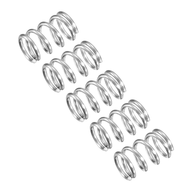 uxcell Compression Spring, 5Pcs 304 Stainless Steel, 6mm OD, 0.8mm Wire Size, 10mm Free Length, Silver Tone 6x0.8x10mm