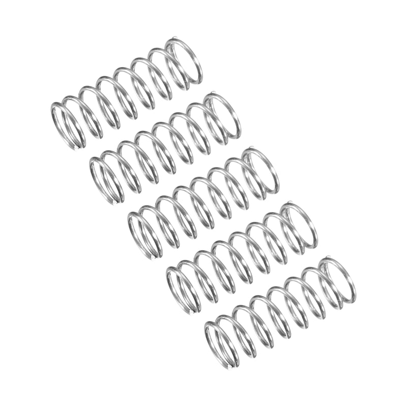 uxcell Compression Spring, 5Pcs 304 Stainless Steel, 4mm OD, 0.4mm Wire Size, 10mm Free Length, Silver Tone 4x0.4x10mm
