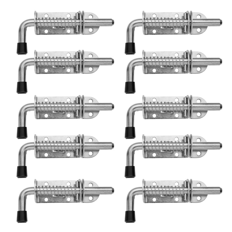 JQK Spring Loaded Latch Pin, 304 Stainless Steel Barrel Bolt Thickened 2mm Door Lock, 5 Inch Brushed Finished(10 Pack), HSB300-P10 5Inch - 10Pack