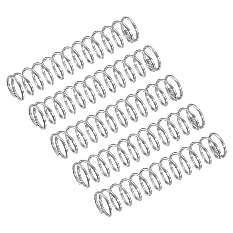 uxcell Compression Spring, 5Pcs 304 Stainless Steel, 10mm OD, 1mm Wire Size, 50mm Free Length, Silver Tone 10x1x50mm