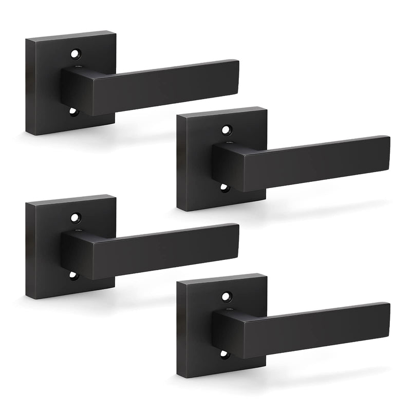 KNOBWELL Dummy Door Handles 4 Pack, Interior Door Knob, Heavy Duty 0.93 lb Non-Turning Right/Left Square Door Handle Levers Black