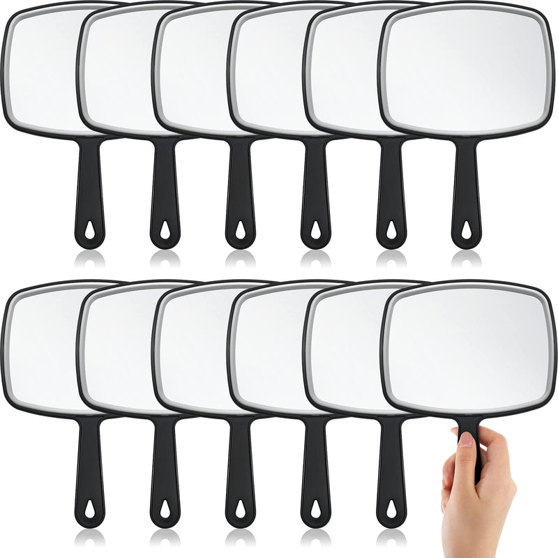 Geetery 12 Pcs Hand Held Mirrors with Handles Hand Makeup Mirrors Bulk Wall Mount for Women Cosmetic Bathroom Home Barber Salon Travel Portable Beauty School Gift, 6.69 x 9.45 Inch (Black) Black