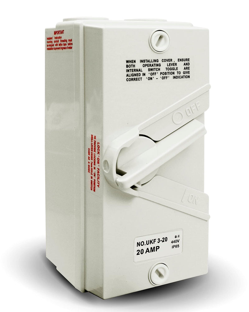 Enclosed Motor Disconnect Switch 20A 440V 3 Pole, IP65 Waterproof Heavy Duty Safety Isolation Switches, 20 Amp Disconnect Switch for Generator Welding Food Processing 20A 3 Pole