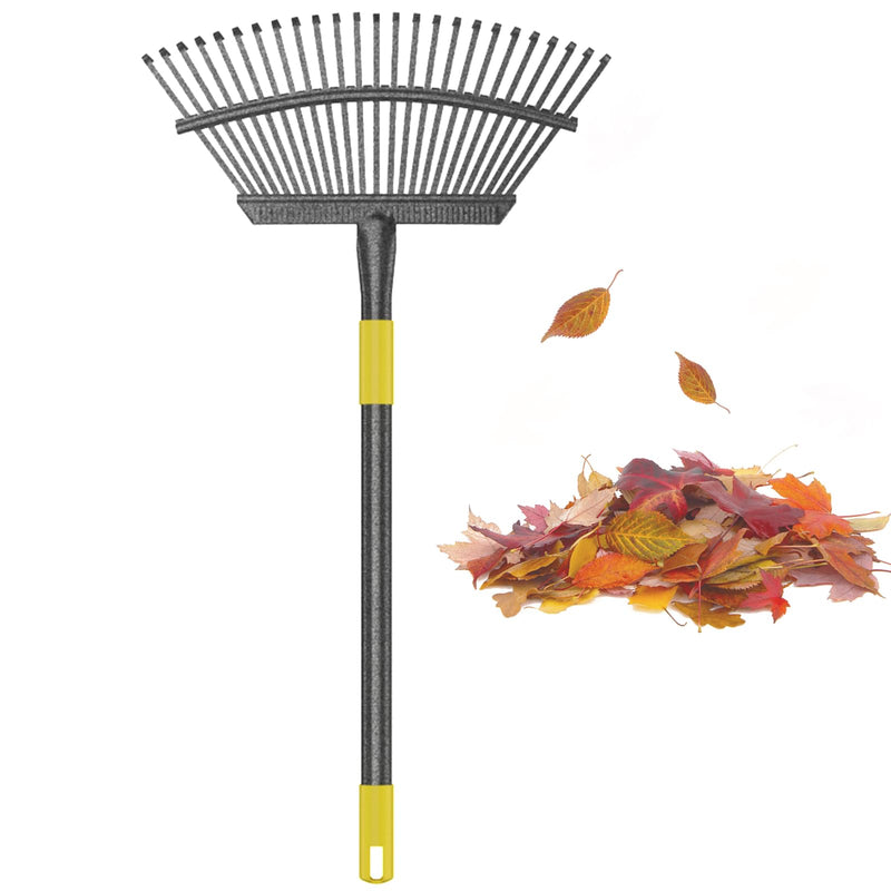 Leaf Rake, 30-61 inch Garden Rakes for Leaves Heavy Duty Long Handle, 25 Tines 18" Wide Metal Thatch Lawn Gravel Shrub Yard Landscape Rake for Leaves and Grass 30-61"
