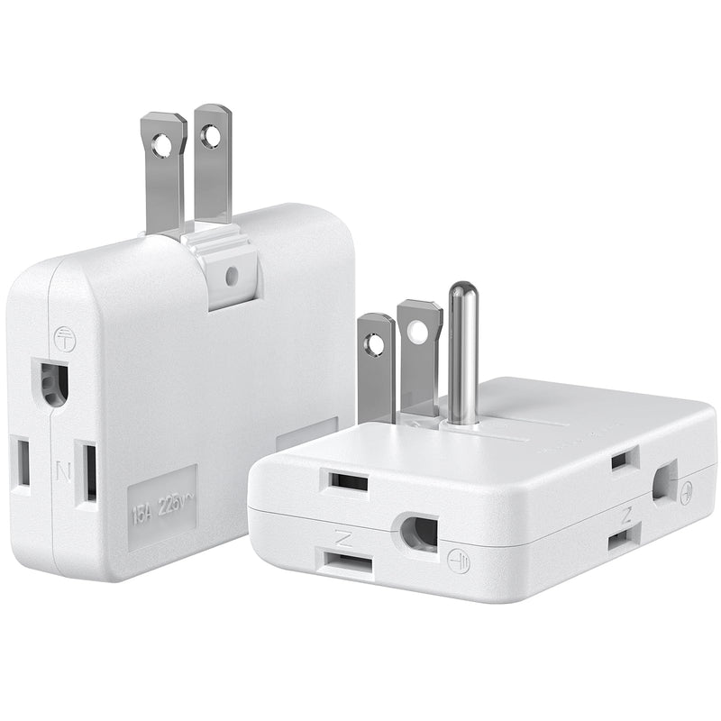 2-3 Prong Adapter,2 Prong to 3 Prong Outlet Adapter, 3 Prong to 2 Prong Adapter Converter,flat wall plug, Swivel Polarized Grounding Converter, Fireproof 3 Outlet Adapter for Household,2 Pack White