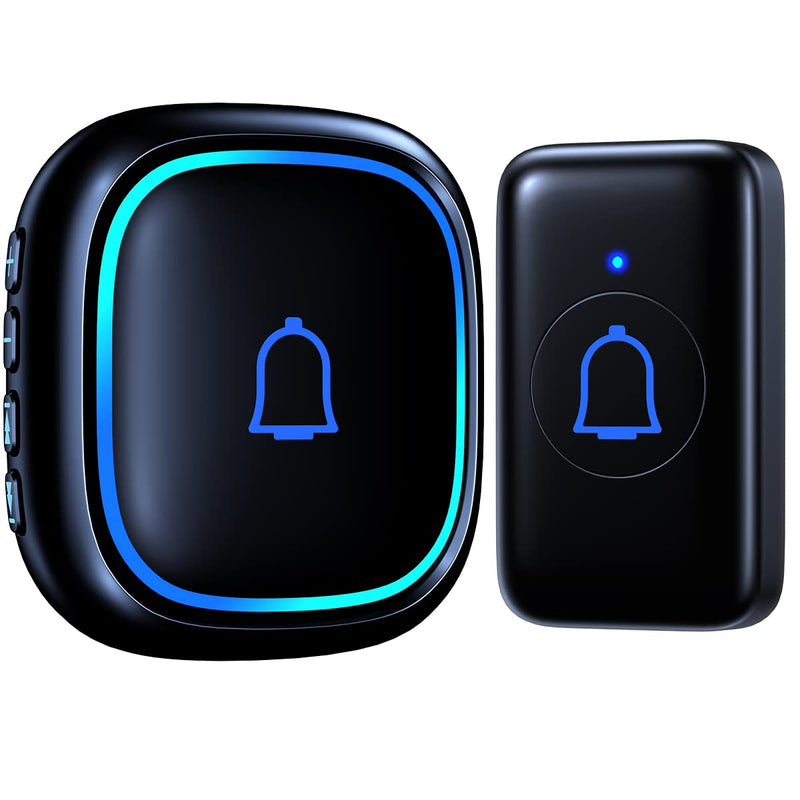 Doorbell Wireless Doorbell Classroom Doorbell IP66 Waterproof 115dB with 56 Chimes Door Bell Ringer Wireless 1000ft Range Battery Doorbells Chime Kit 7 Levels Volume Mute Mode for Home Kid Room Office C-Black