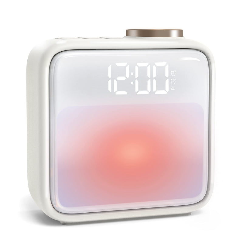 AIRIVO Alarm Clock Night Lights, Built-in Battery Alarm Clock for Bedrooms, 6 Scenes & White Noise Sync, Dual Alarms & Snooze, for Heavy Sleepers, Gifts for Kids Teens Beige