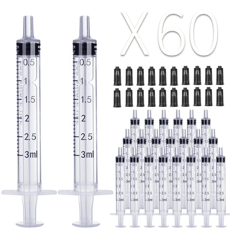 3ml Syringe Without Needle - 3 ml Small Plastic Syringes Sterile Individually Packed with Cap for Lab Medicine Student Measuring Liquid and Pet Dog Cat Baby Feeding Oral Colostrum ( 60 Pack 3cc /ml ) B- 3ml-60Pack