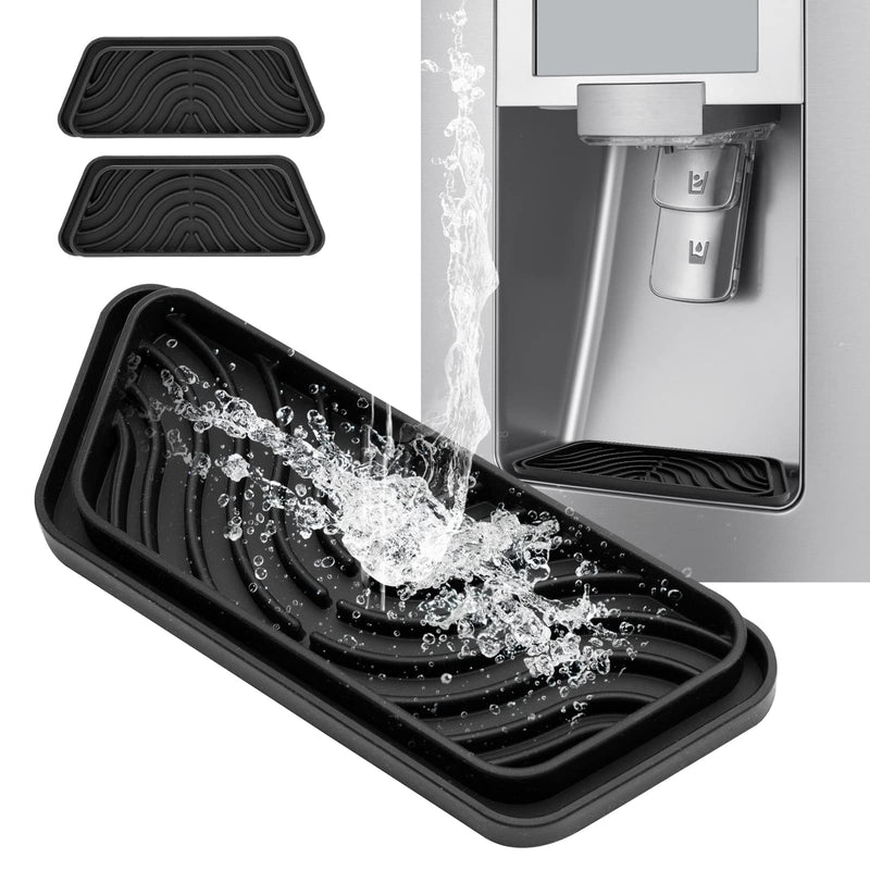 Refrigerator Drip Catcher, Refrigerator Drip Tray For Water Tray,Fridge Water Dispenser Drip Tray Prevents Water Splashes,Non-slip Silicone Dispenser Drip Collector for Ge Samsung -2 PCS Black 2PCS Rectangular