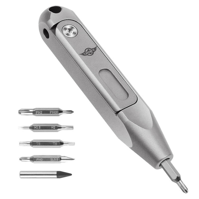 OKNIFE Otacle D1 Titanium Small EDC Multi Bit Pocket Screwdriver, 9 in 1 Mini Precision Screwdriver Set, S2 Steel Magnetic Bits for Work or Daily Use Titanium-silver