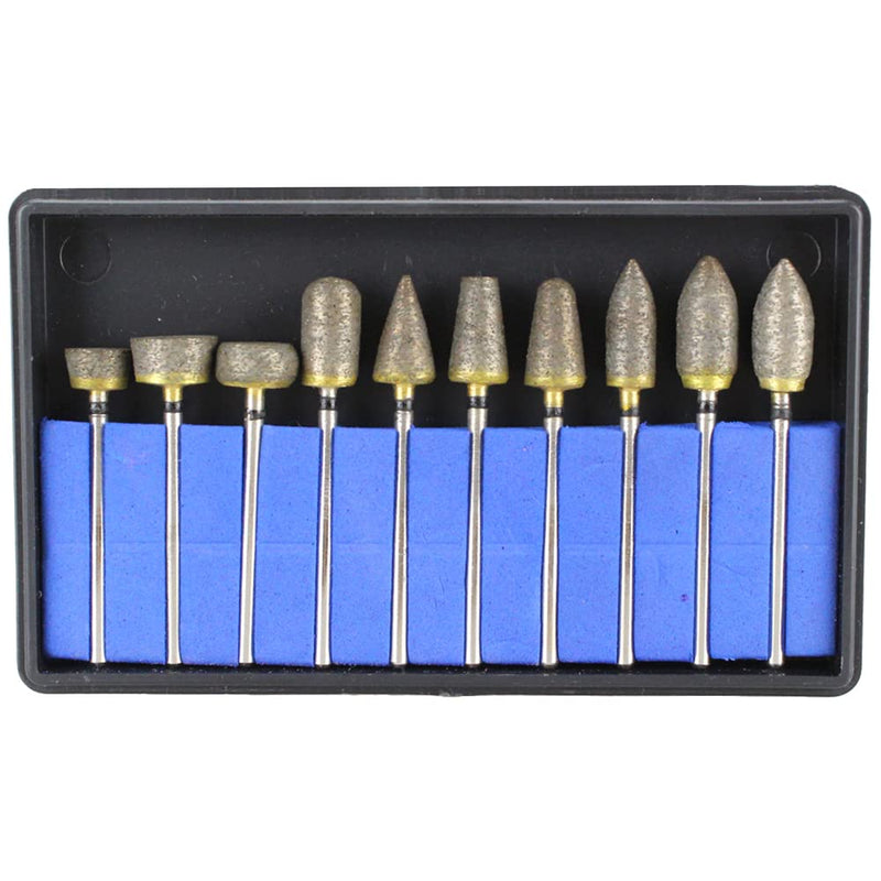 10pcs Fast-Trimming Sintered Diamond Kit Grinding Bur Drill Bit Diamond Burs 3/32 Inch Shank Rotary Tool Accessories for Stone Porcelain Ceramic Carving, DIY Grinding, Polishing, Engraving