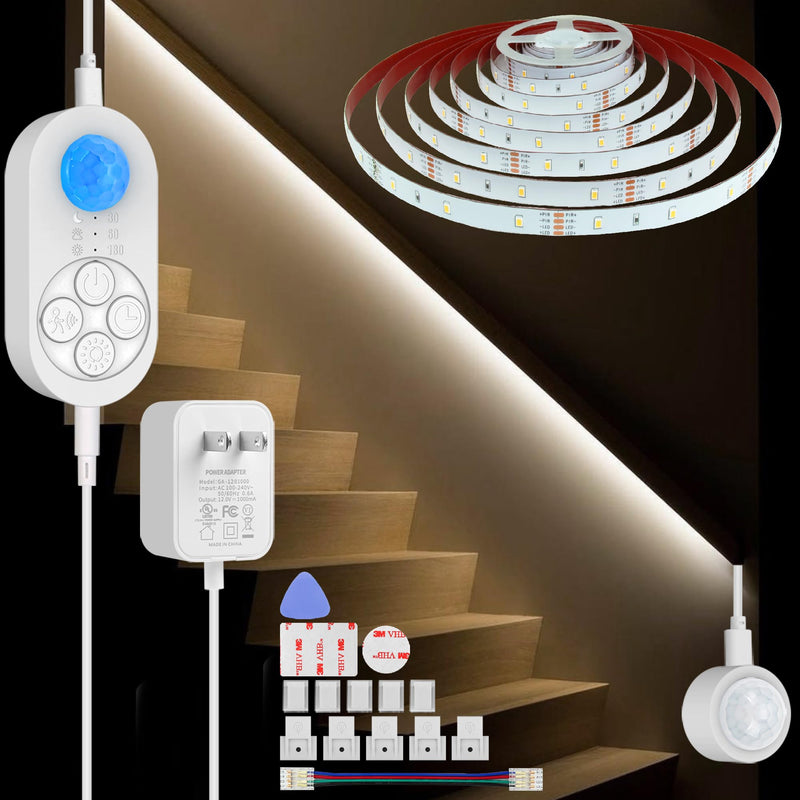 Dual Motion Sensor Light Indoor, Plug-in Motion Activated Step Light Strip with Double Motion Sensor, Dimmer, Delay Timer for Stairway, Double Bed, Corridor, Cold White 6000K, 16.4FT, 150 LEDs 16.4FT LIGHT STRIP - NewNest Australia
