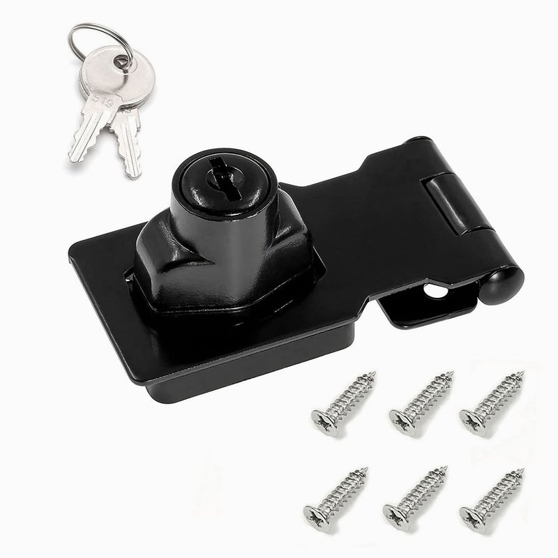 Keyed Hasp Locks, Cabinet Locks, Cabinet Locks with Keys, Twist Knob Keyed Locking Hasp, for Drawer, Cabinets and More, Zinc Alloy with Iron Chrome Plating, 2.5 Inch, Black 2.5 Inch-1 Pack