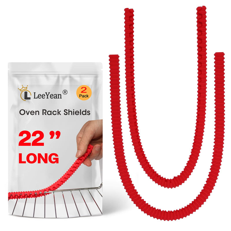 Oven Rack Shields Extra Long 22 Inch, 2 Pack Heat Resistant Oven Guards for Racks, Silicone Oven Rack Edge Protector, Full Length Fit on Standard-Sized Ovens, Prevents Hand and Arm Burns Red