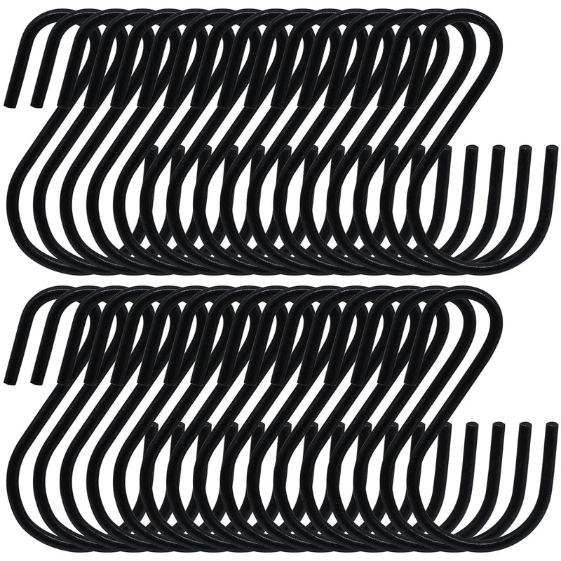 Litoexpe 60pcs S Hooks for Hanging Plants Clothes, S-Hooks Heavy Duty, Metal S Shaped Hooks, Black S-Shaped Hook, 1.73 Inch/44mm