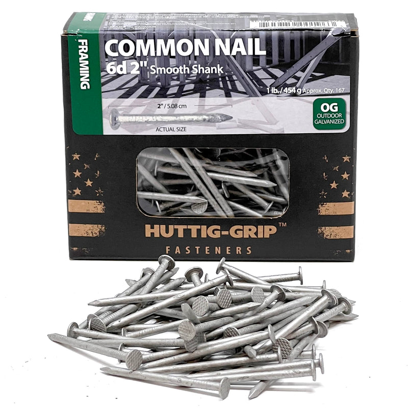Huttig-Grip 2 inches Framing Common Nail 6d Size, Outdoor Galvanized Finish, 1 lb Pack of 167 Nails 2 in - 1 lb Pack