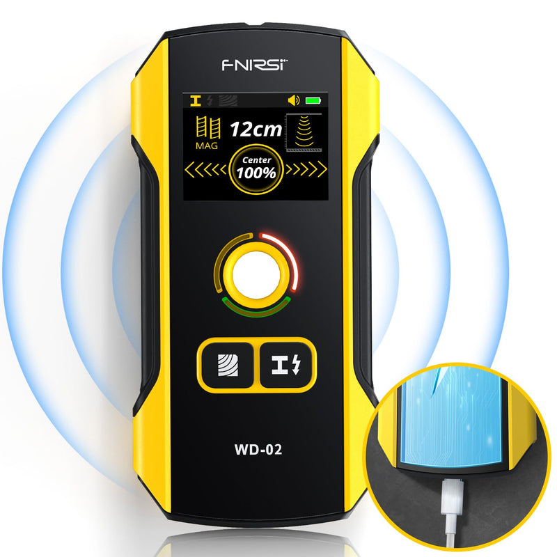 Stud Finder Wall Scanner - FNIRSI Upgraded WD-02 TFT Display Electronic Stud Detector with HPC Chip, Wall Scanner with Positioning Hole for Center and Edge of Wood AC Wire Metal Studs Joist Pipe