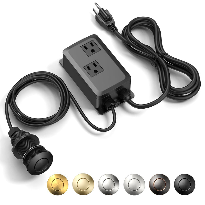 Garbage Disposal Air Switch Kit -Professional- Dual Outlet, Sink Top Waste Disposer On/Off, Garbage Disposal Button, Brass Made Cover, UL Listed Matte Black LONG/3.6"