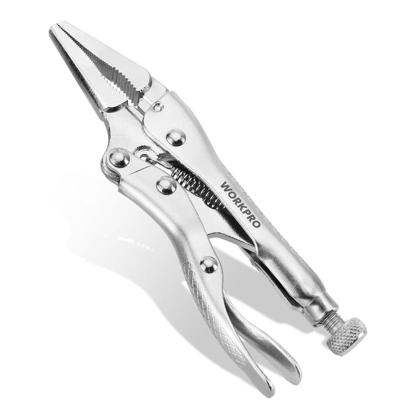 WORKPRO 4-1/2 inch Long Nose Locking Pliers, Chromium-Vanadium Steel Locking Pliers, Locking Adjustable Vise Grips for Clamping Twisting Welding 4-1/2"