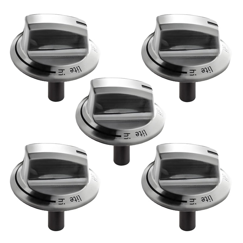 Upgraded A03546301/02/03 5304525746 5304504839 Gas Cooktop Knobs for Frigidaire Stove, Laser Engraving Sign Knob for Frigidaire Cooktop FFGC3026SS FFGC3626SS (Long Stem, Size:2.24IN, Material:ABS749) 5 Pack