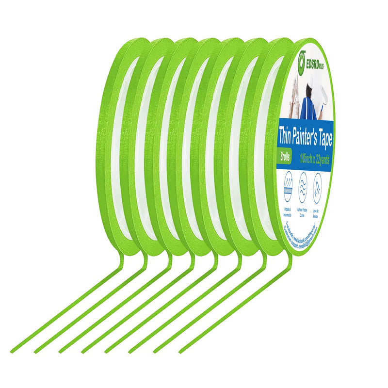 Thin Painters Tape 1/8, 1/4, 1/2 inch Width Painter Tape Paint Tape Masking Tape Pinstriping Tape, DIY Art TapeSmart Selection, 3" Large Core… 1/8"x 8rolls Green
