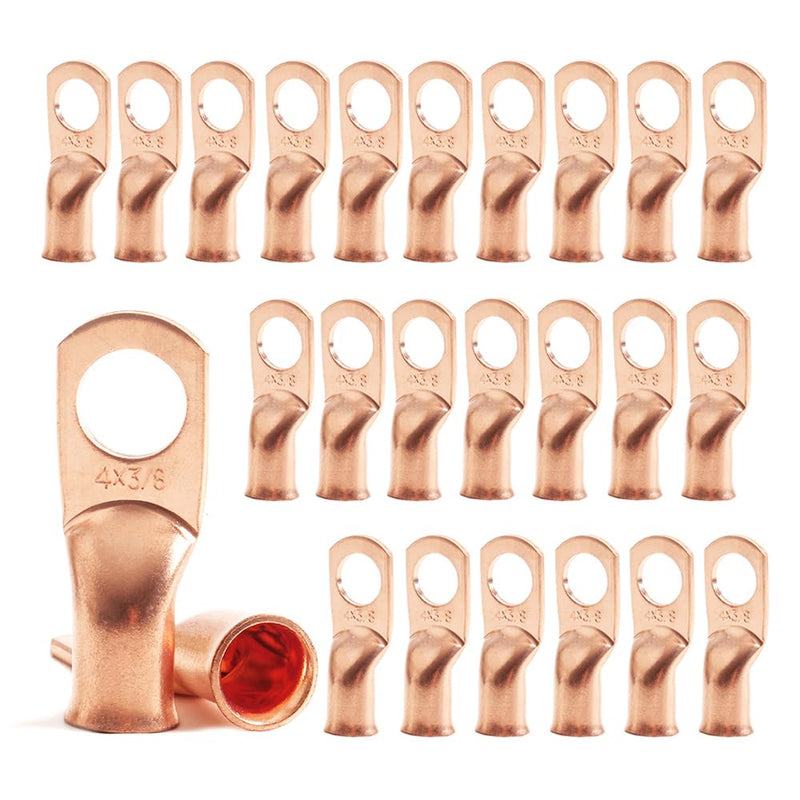25Pcs 4 AWG 3/8 Heavy Duty Battery Cable Ends 4 Gauge Wire Connectors 4 Gauge Battery Cable Lugs Copper Wire Lugs Copper Ring Terminals Bare Copper Eyelets Tubular Ring Terminal Connectors 4 AWG - 3/8" Ring（25pcs） Gold