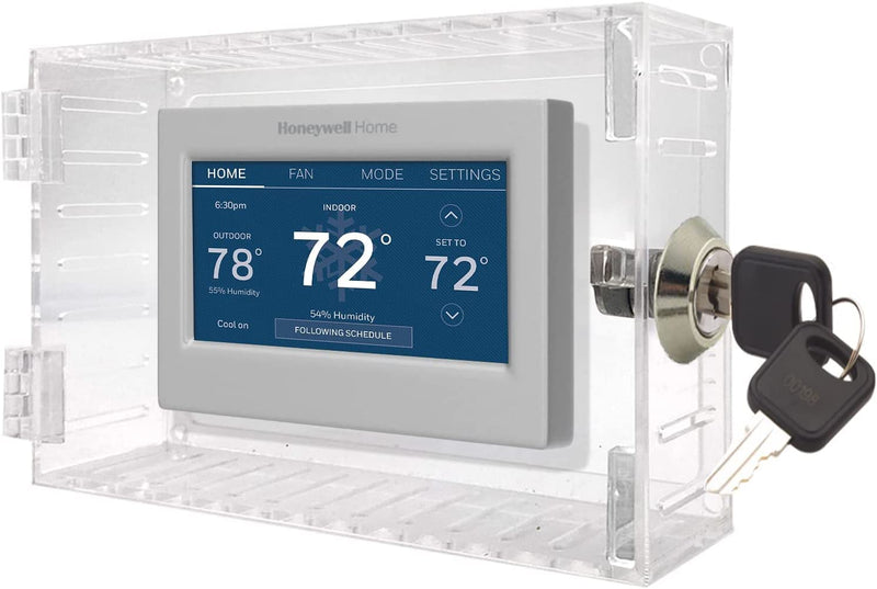 Universal Thermostat Lock Box with Key,Clear Large Thermostat Cover for Thermostat on Wall,Thermostat Guard Fits Thermostats 7H x 4.5W inches or Smaller (1 Set) 1