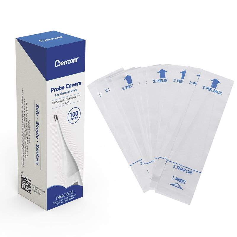 Berrcom Disposable Digital Thermometers Probe Covers Set of 100 Oral Rectal Thermometer Probe Cover Universal Thermometers Sleeves for Adult and Kids DT-100TZ