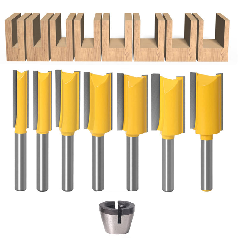 7pcs Straight Router BIT 1/4" Shank Tungsten Carbide Double Straight Dado Router Bit Set, 1/4,5/16,/3/8,1/2,19/32,43/64,23/32 Cutting Diameter Trimming Cutter for Woodworking 7PCS 1/4" Shank Straight Bit
