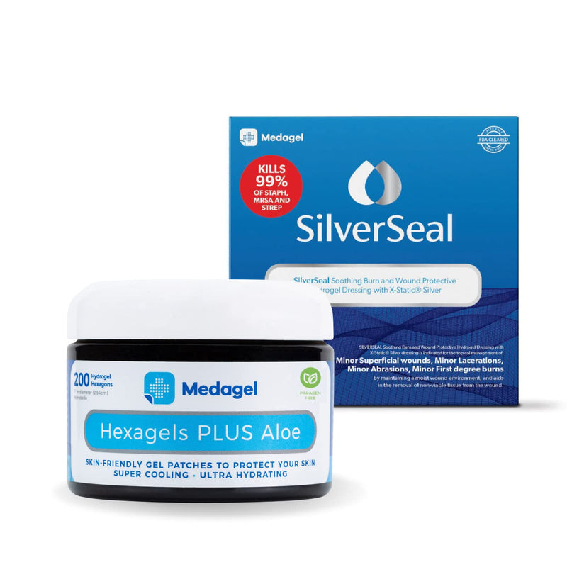 Hexagels Plus Aloe Vera Paraben Free Hydrogel Pads and SilverSeal Burn and Wound Dressing